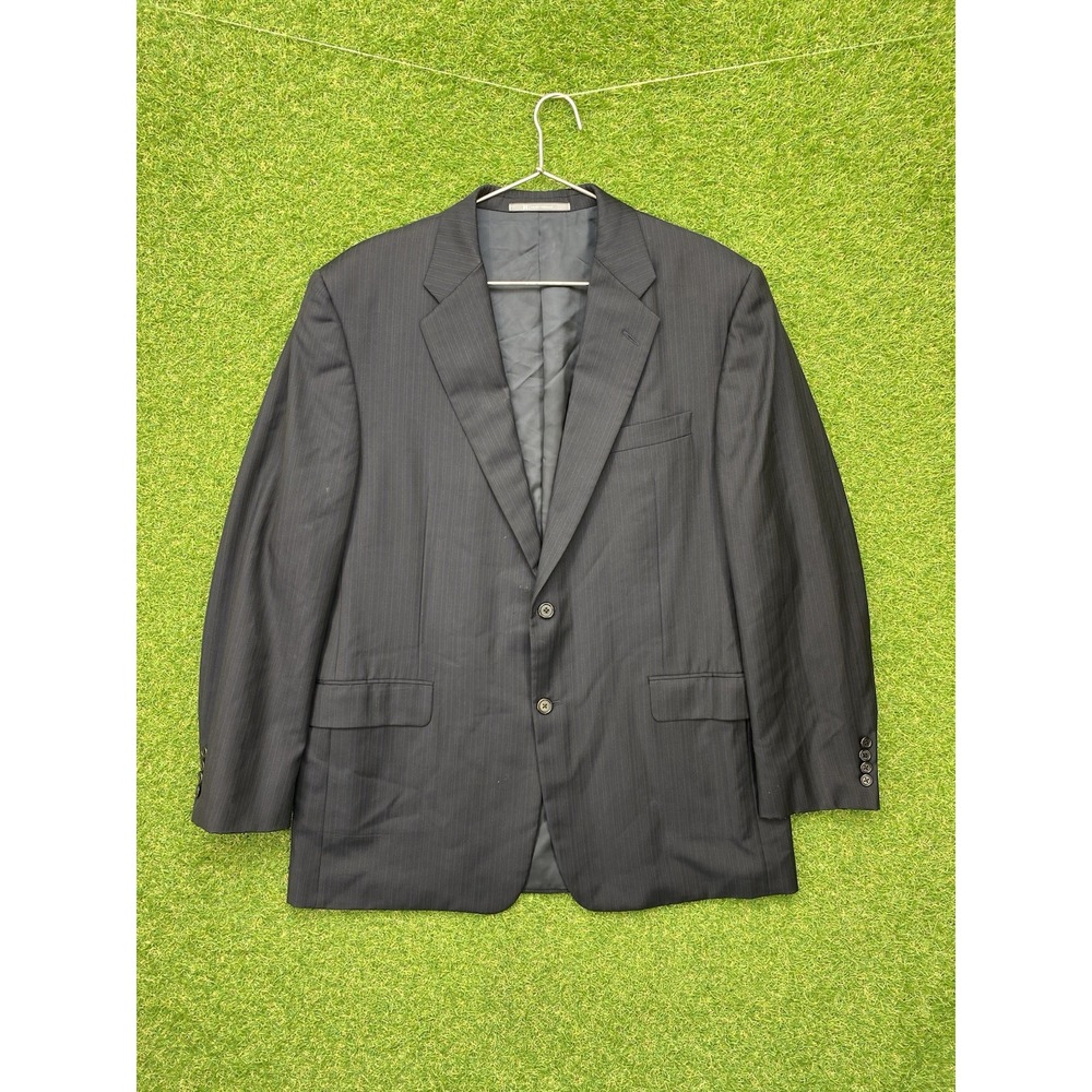 Hickey Freeman Blazer Mens 44R Black Blue Stripe Modern Professional Super 130's
